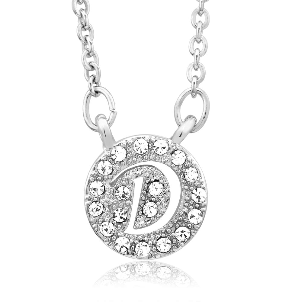 Sterling Silver Plated CZ Cut-Out Initial 'A' Round Disc Necklace - Letter D