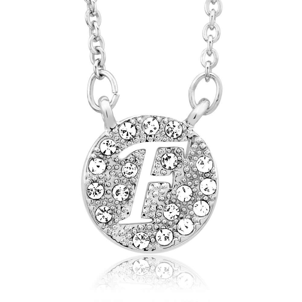 Sterling Silver Plated CZ Cut-Out Initial 'A' Round Disc Necklace - Letter F
