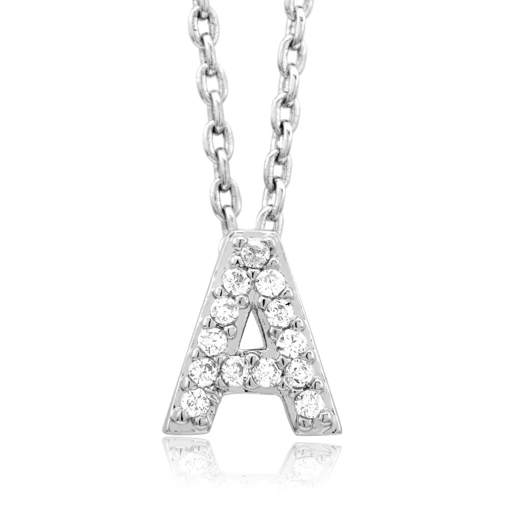 Sterling Silver Plated CZ Initial 'A' Necklace - Letter G