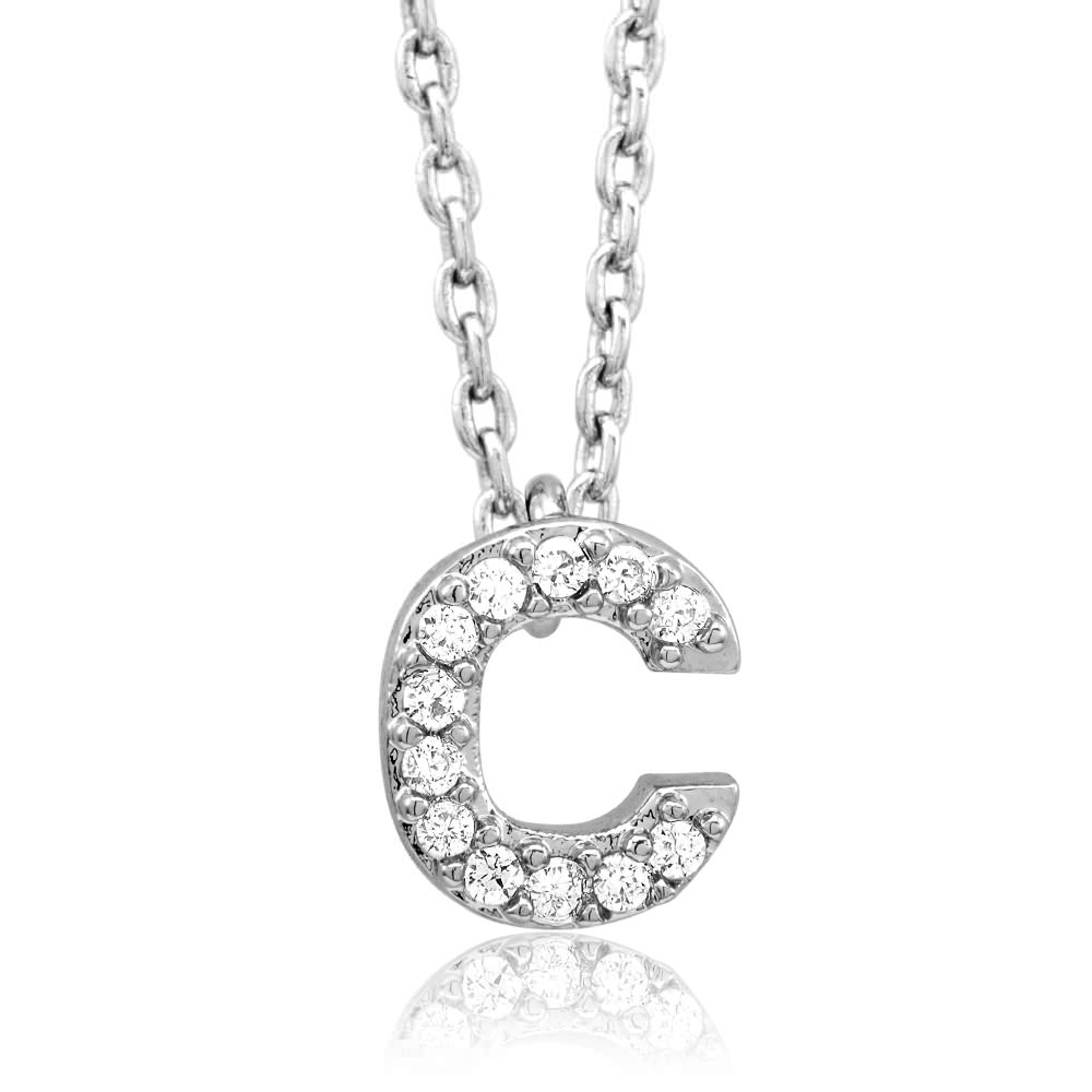 Sterling Silver Plated CZ Initial 'A' Necklace - Letter R