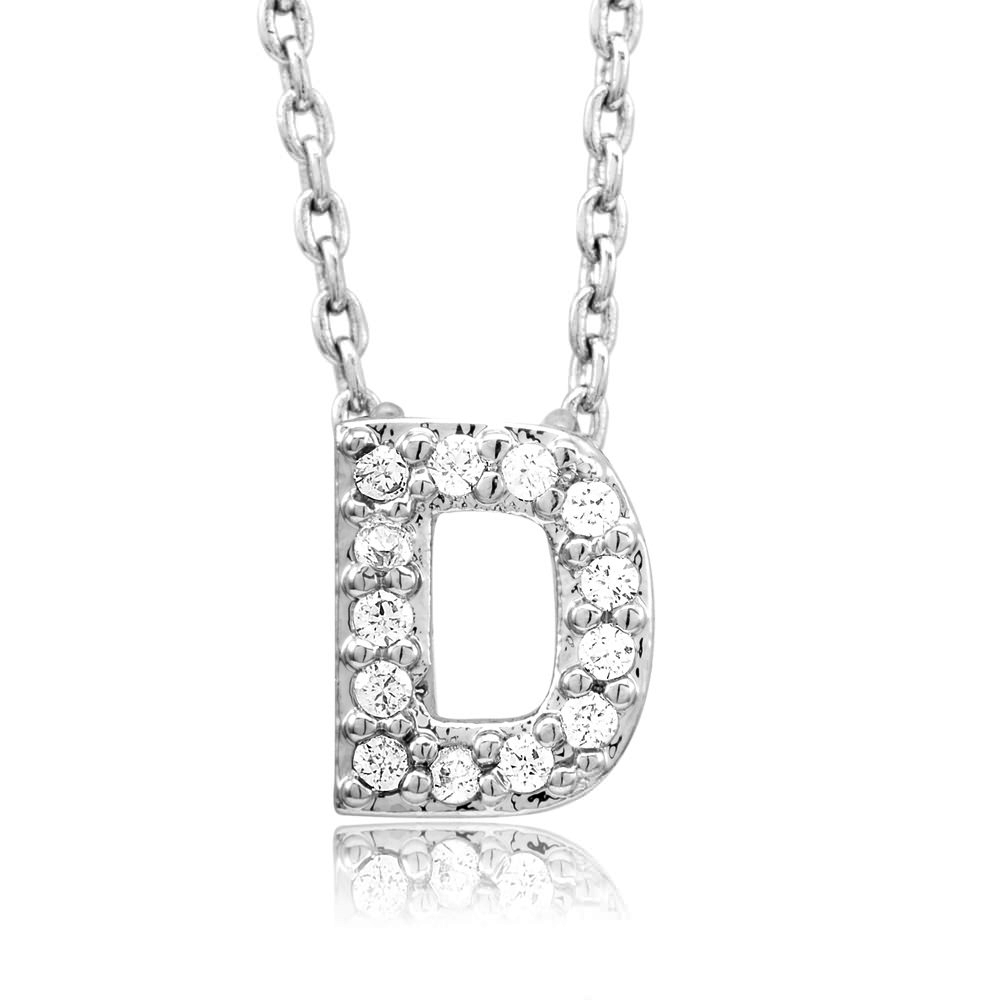 Sterling Silver Plated CZ Initial 'A' Necklace - Letter D