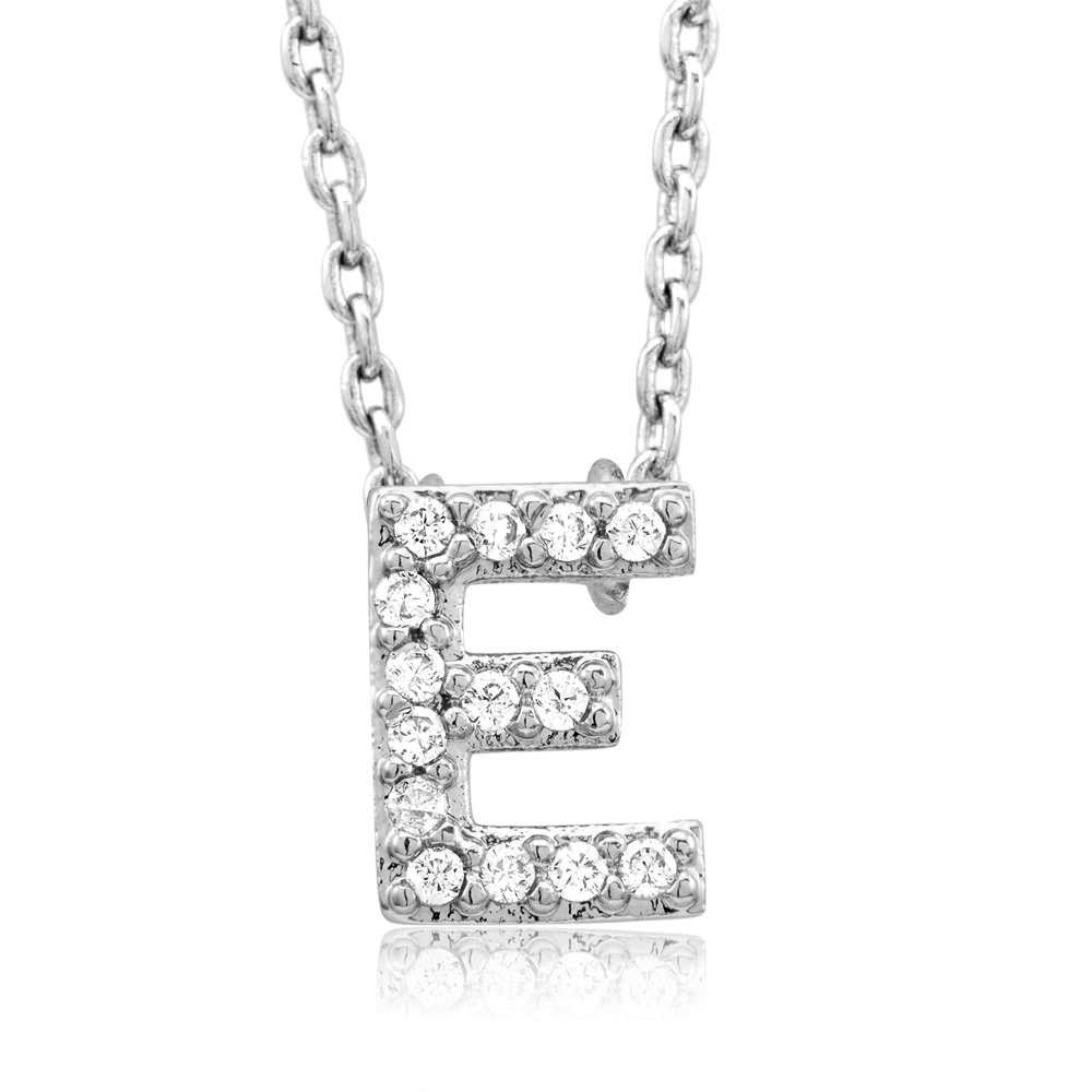 Sterling Silver Plated CZ Initial 'A' Necklace - Letter E