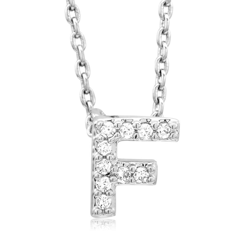 Sterling Silver Plated CZ Initial 'A' Necklace - Letter F