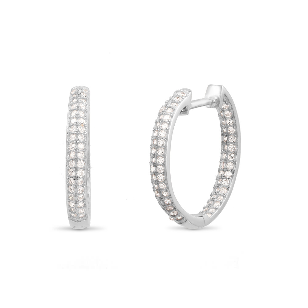 Rhodium Plated 2-Row In And Out CZ Hoop Earrings - B3028he-4