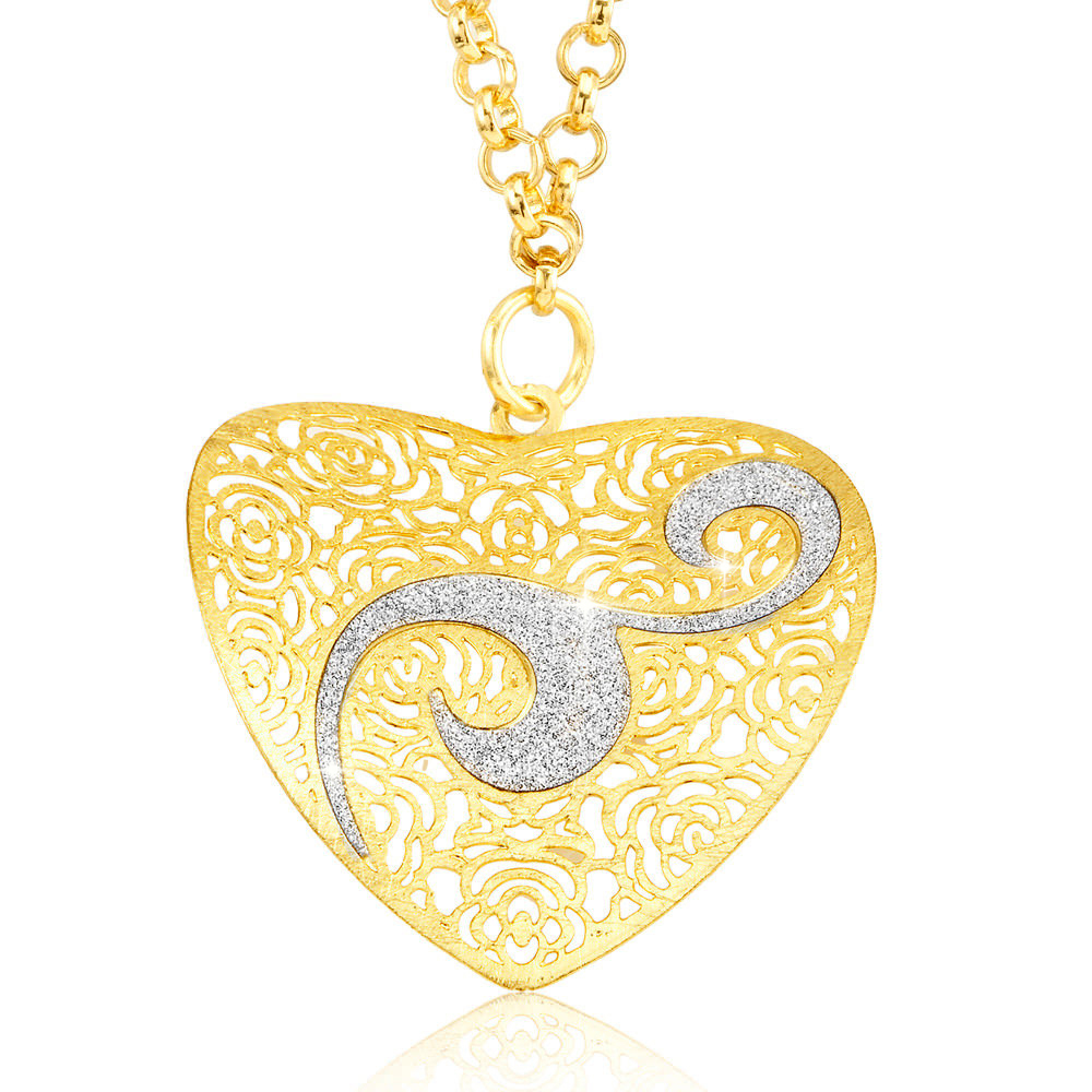 Gold Plated Silver Glitter Filigree Heart Necklace