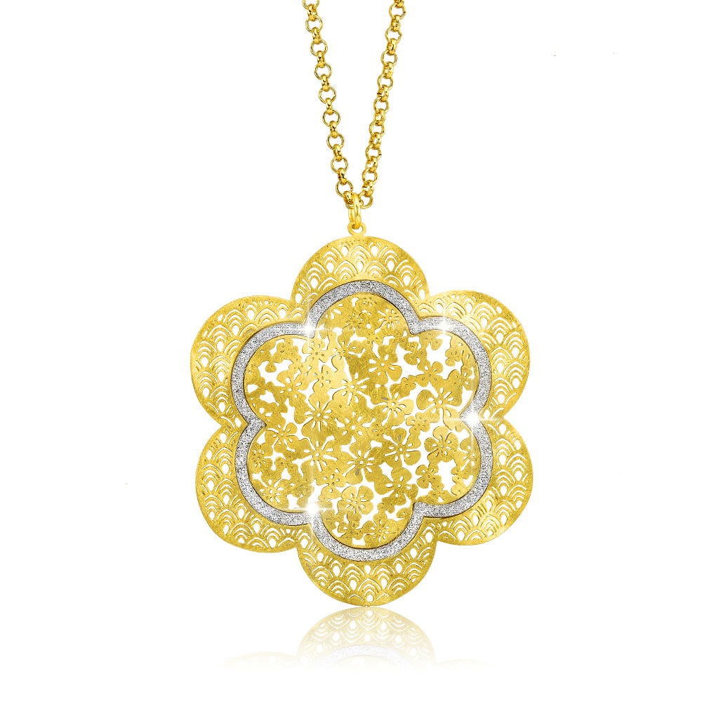 Gold Plated Silver Glitter Filigree Flower Necklace