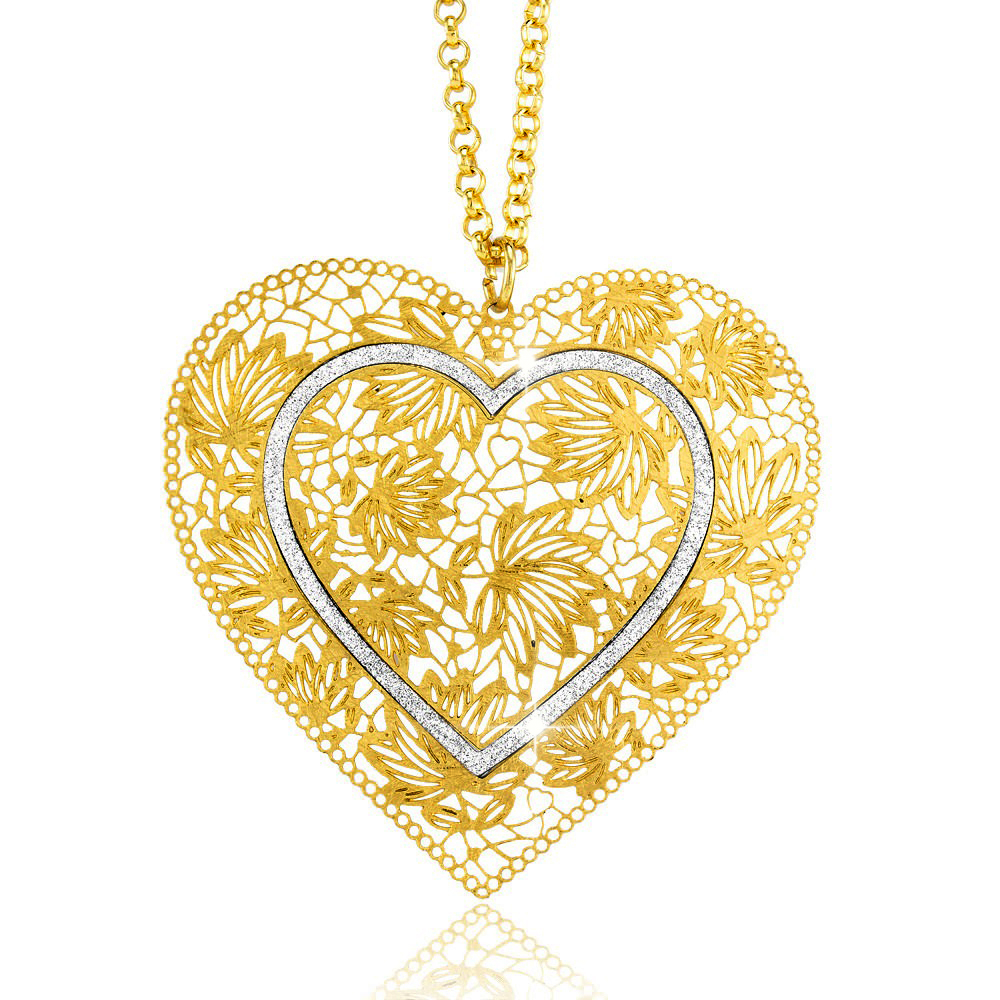 Gold Plated Silver Glitter Heart Necklace