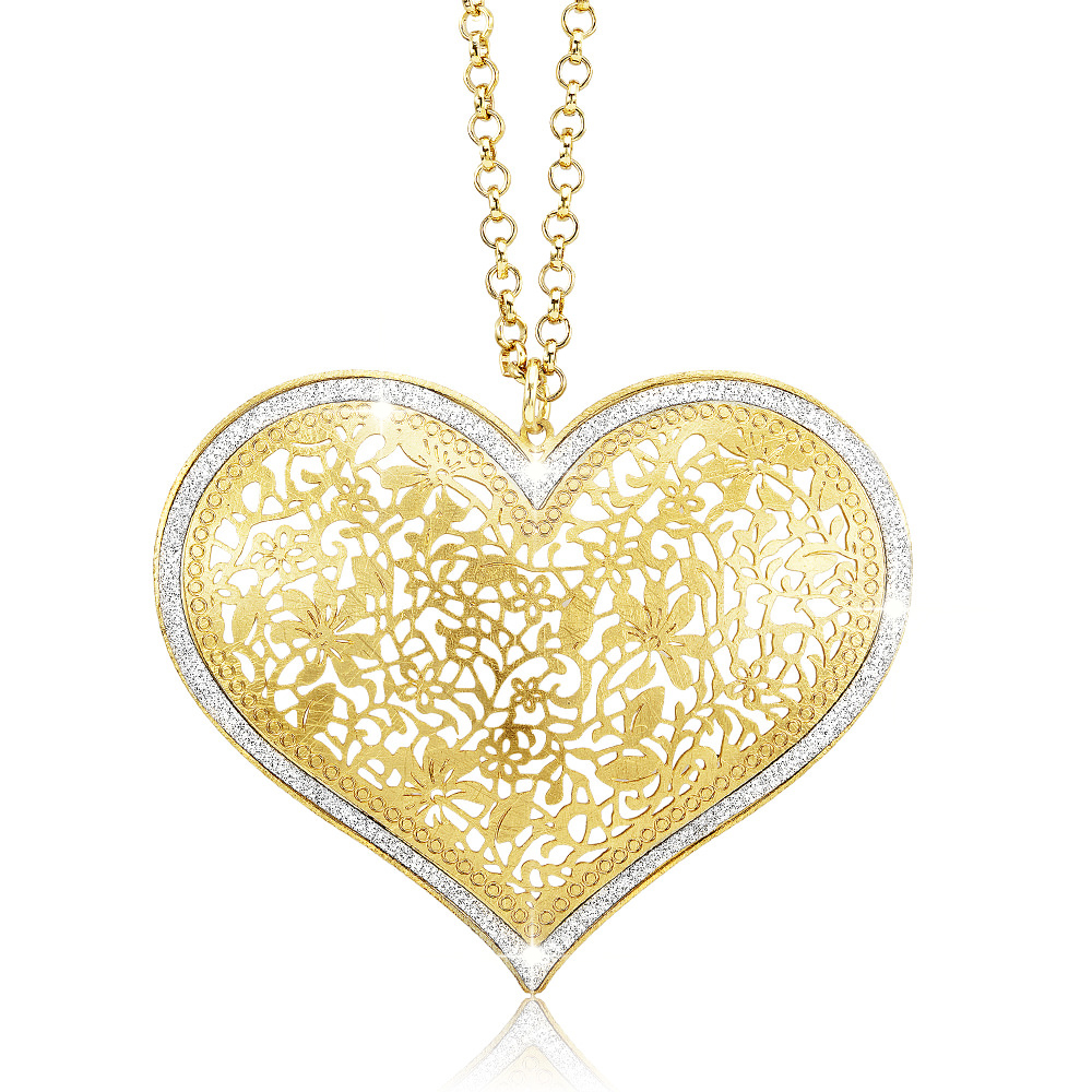 Gold Plated Silver Glitter Lined Heart Necklace