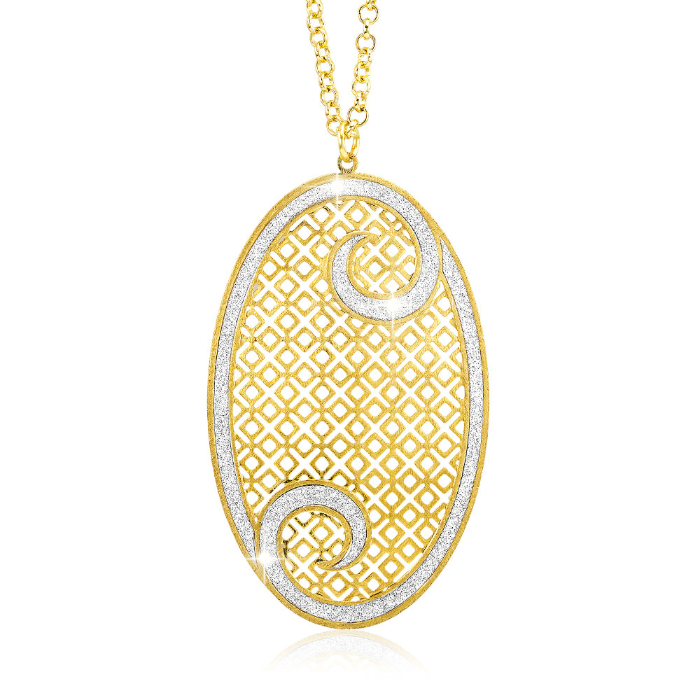 Gold Plated Silver Glitter Oval Necklace