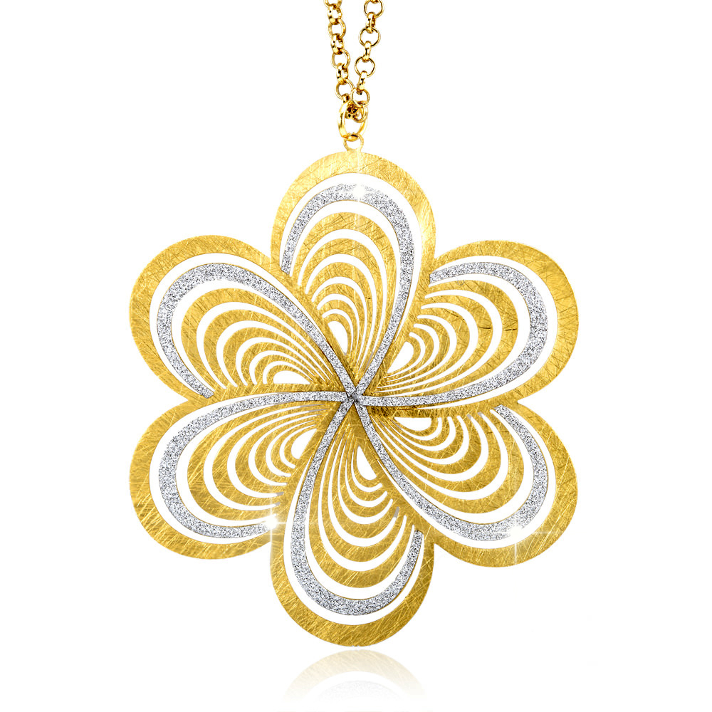 Gold Plated Silver Glitter Flower Necklace