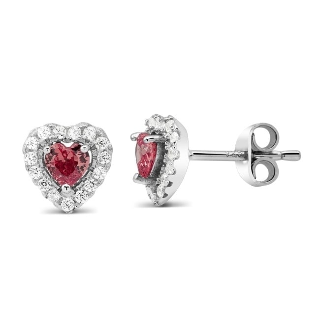 Sterling Silver January/Garnet Heart-Cut CZ Birthstone Stud Earrings - October/Pink Tourmaline