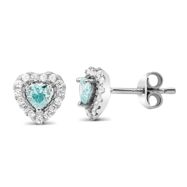 Sterling Silver January/Garnet Heart-Cut CZ Birthstone Stud Earrings - December/Blue Topaz