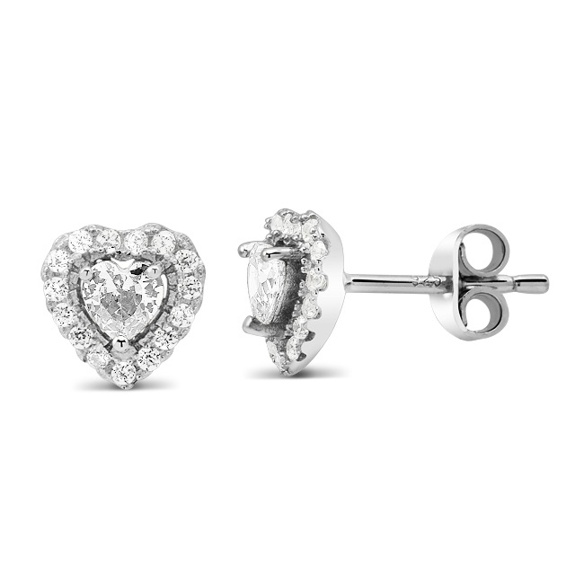Sterling Silver January/Garnet Heart-Cut CZ Birthstone Stud Earrings - April/Clear
