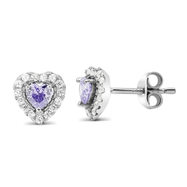 Sterling Silver January/Garnet Heart-Cut CZ Birthstone Stud Earrings - June/Alexandrite