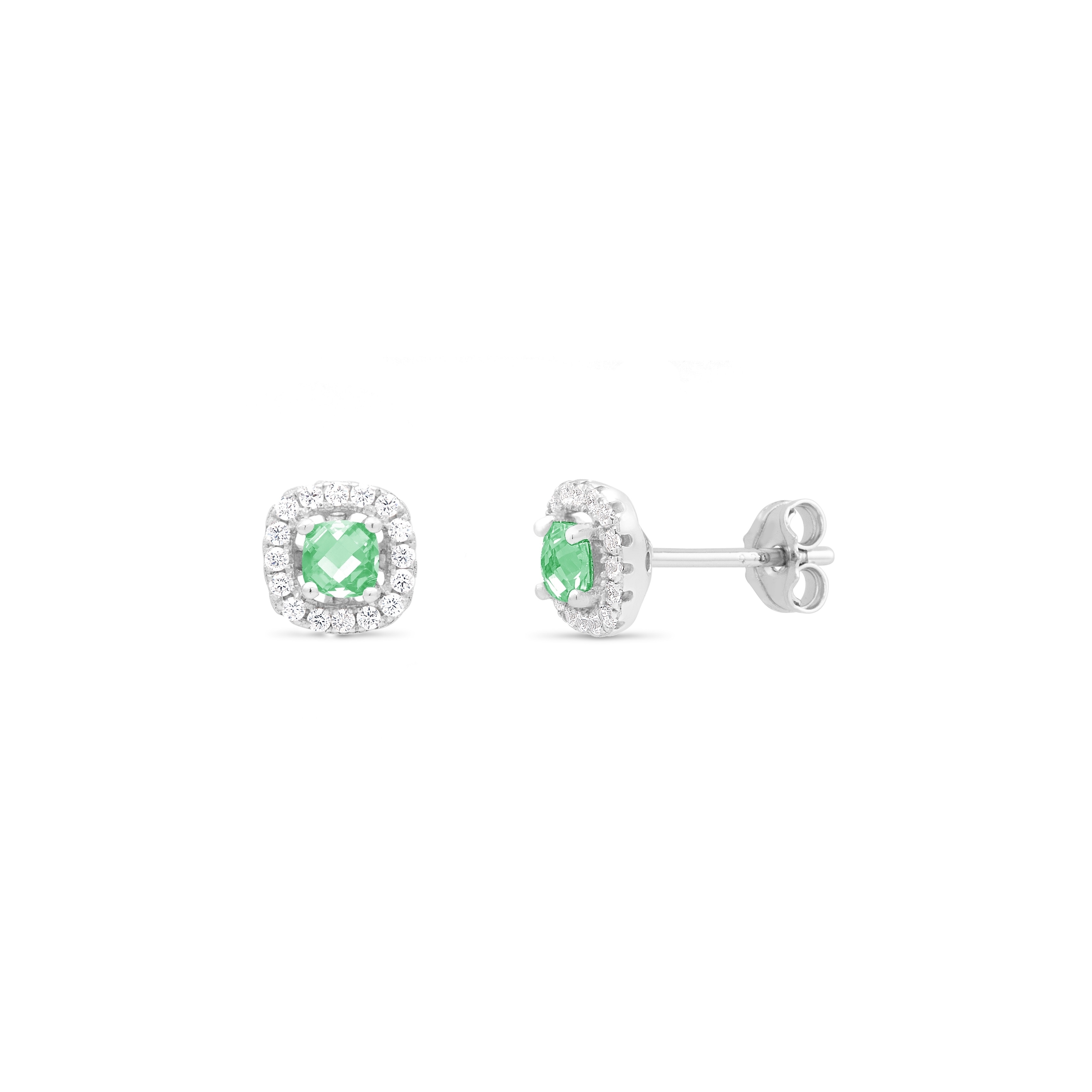Sterling Silver January/Garnet Cushion-Cut CZ Birthstone Stud Earrings - May/Emerald
