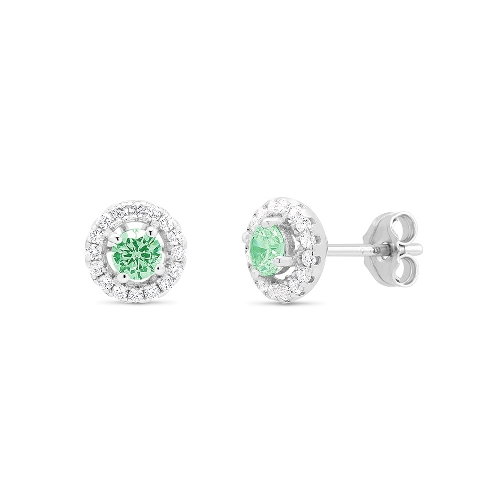 Sterling Silver January/Garnet Round-Cut CZ Birthstone Stud Earrings - May/Emerald