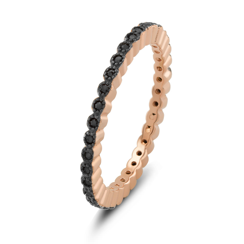 Rose Gold Plated Sterling Silver Black CZ Eternity Ring - Size 8