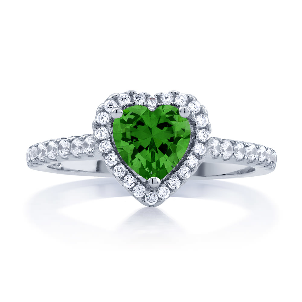 Sterling Silver May/Emerald Heart-Cut CZ Birthstone Ring - Size 7