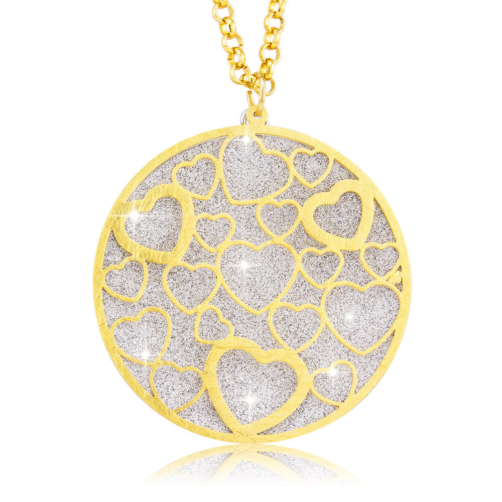Gold Plated Silver Glitter Circle Of Hearts Necklace