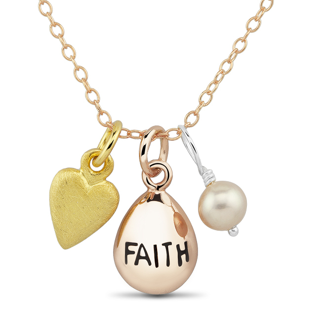 Sterling Silver, Gold Plated And Rose Gold Plated 'Faith' Charm Necklace