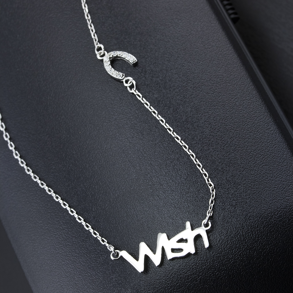 Sterling Silver CZ Wishbone 'Wish' Necklace