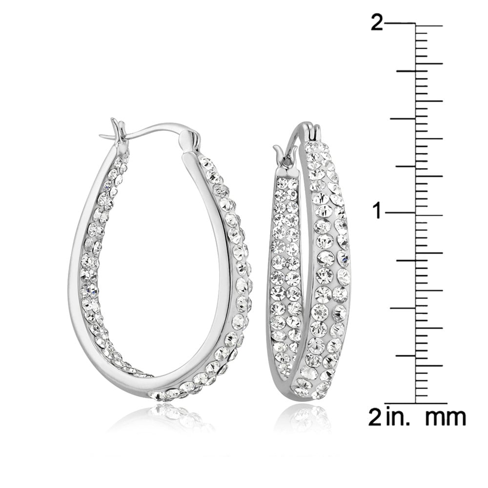 Sterling Silver Finish In And Out Clear Crystal Hoops With A Stud Earrings