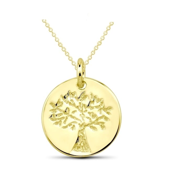 Sterling Silver Tree Of Life Disc Necklace - Gold
