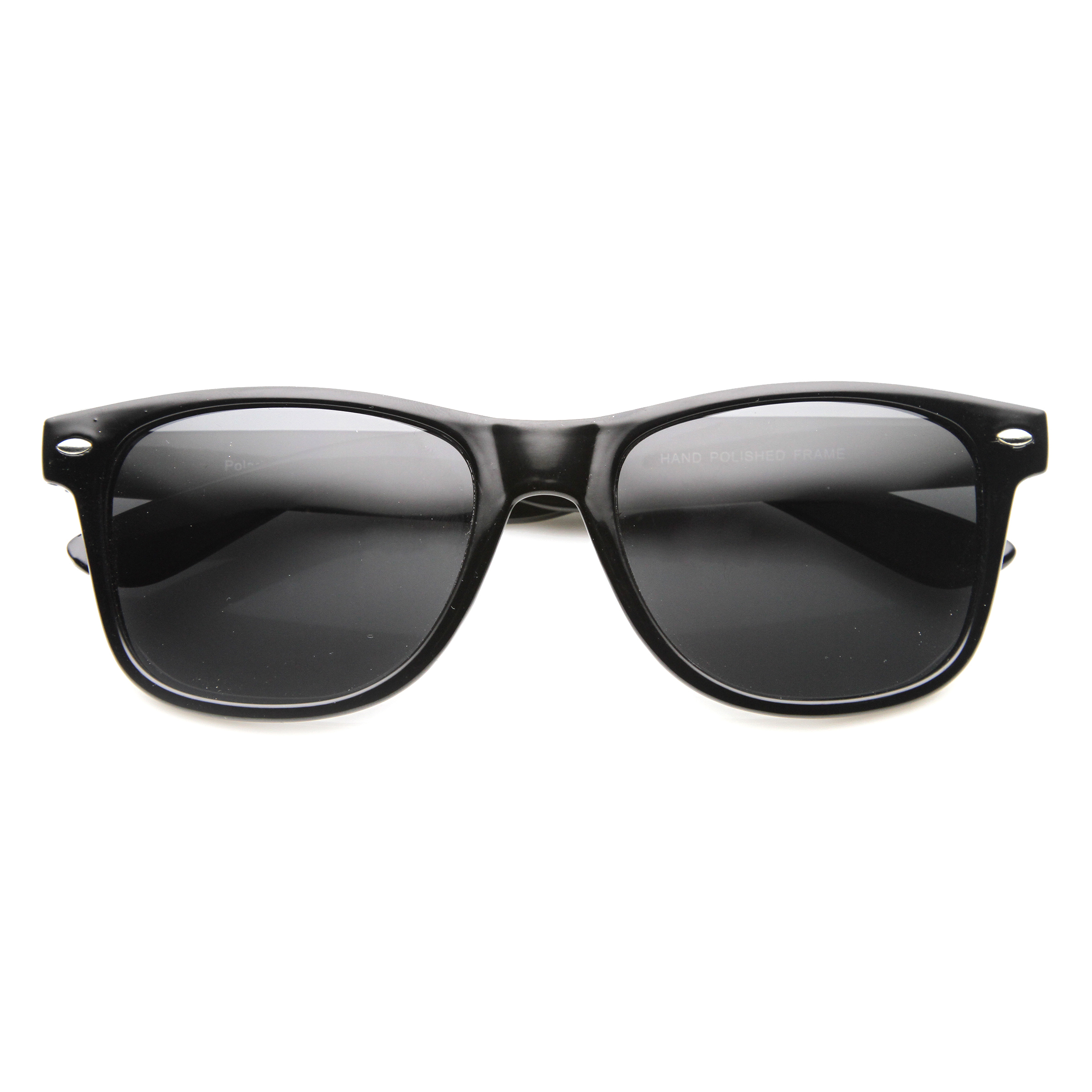 Classic 80s Retro Large Classic Horned Rim Style Sunglasses Eyewear - 8452 - Shiny Black / Smoke