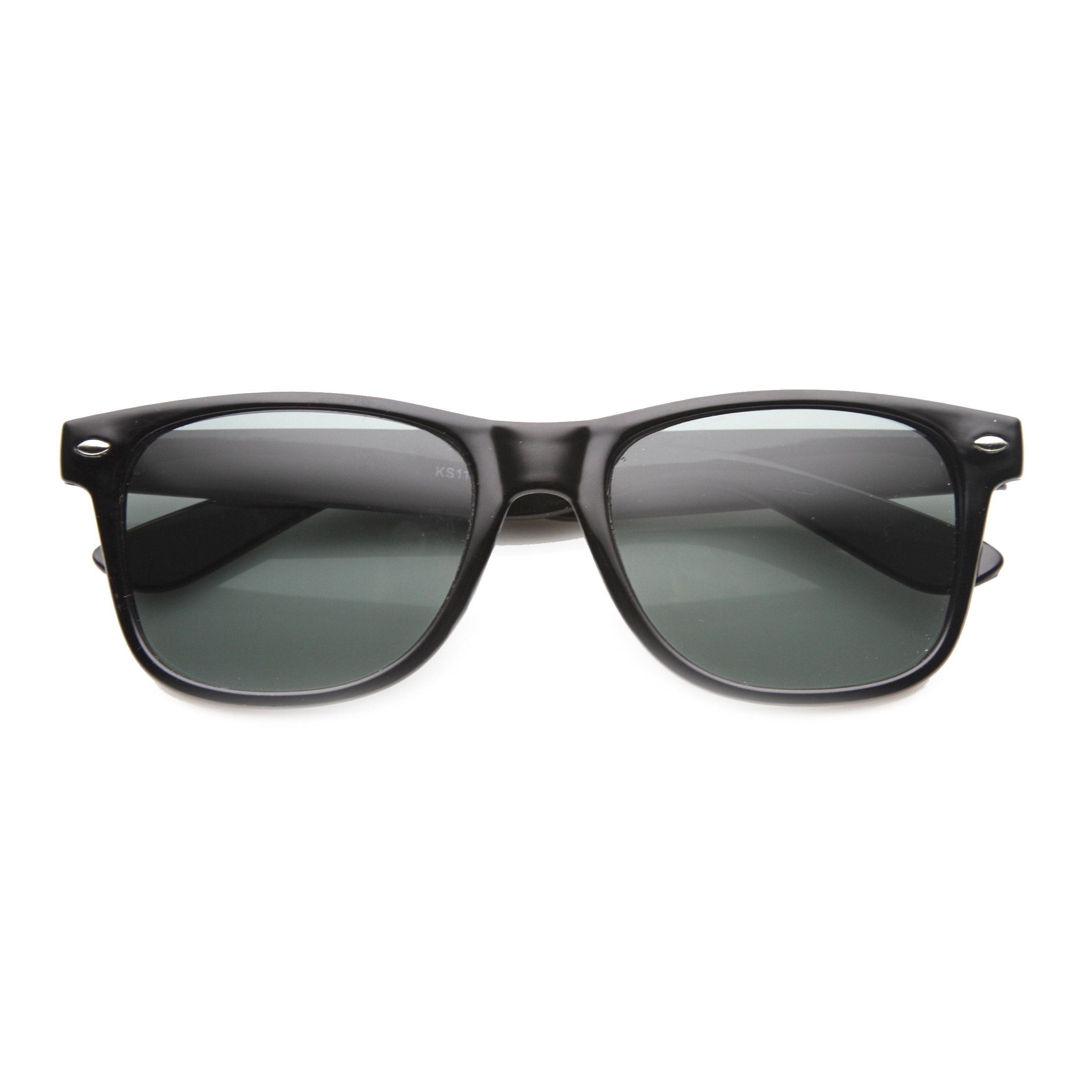 Classic 80s Retro Large Classic Horned Rim Style Sunglasses Eyewear - 8452 - Black / Glass Lens