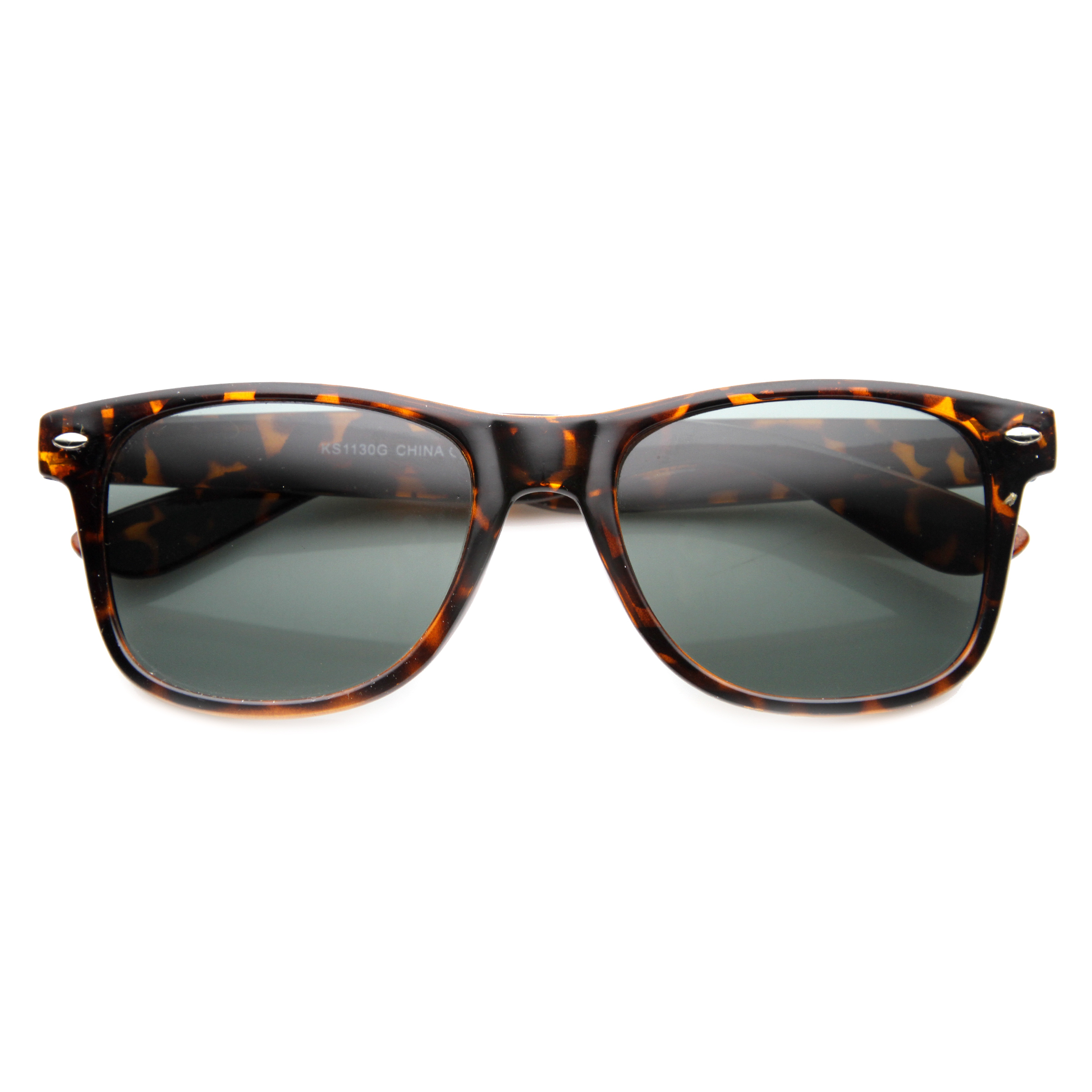 Classic 80s Retro Large Classic Horned Rim Style Sunglasses Eyewear - 8452 - Shiny Black / Smoke