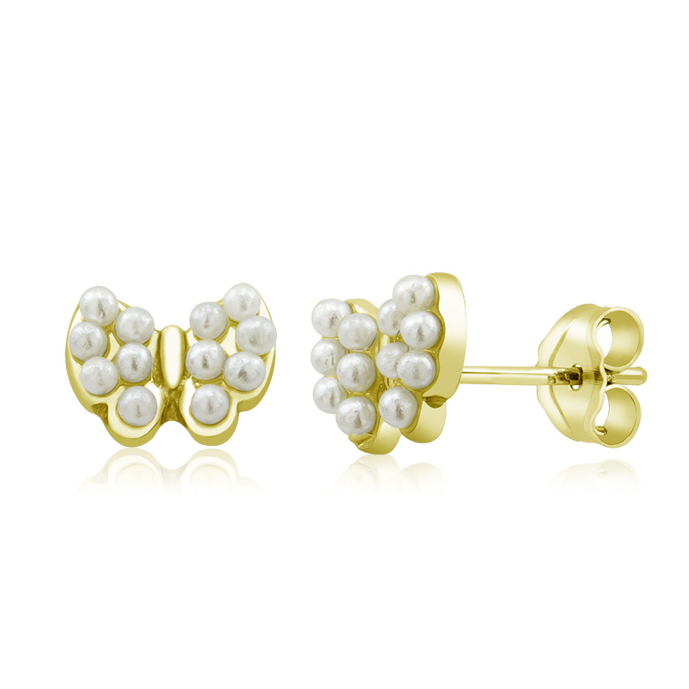 Sterling Silver Butterfly Freshwater Pearls Stud Earrings - Gold Plated