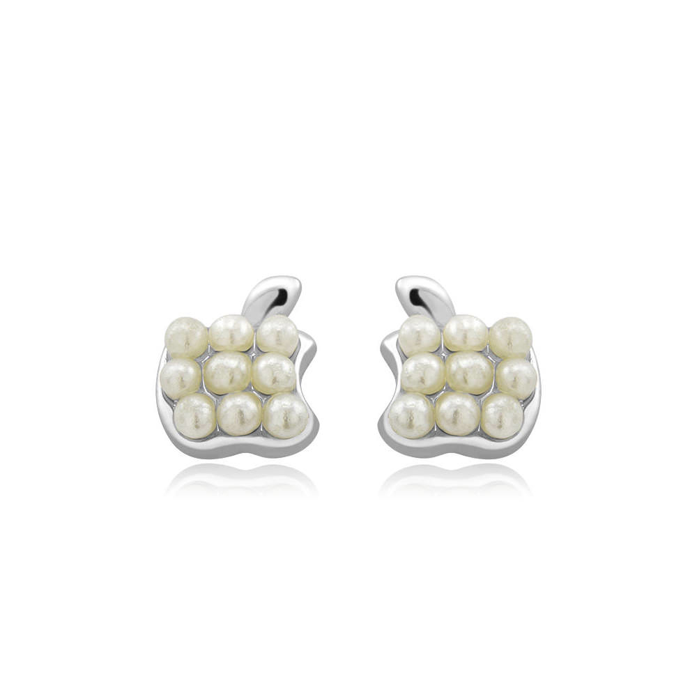 Sterling Silver Apple Freshwater Pearls Stud Earrings - Silver