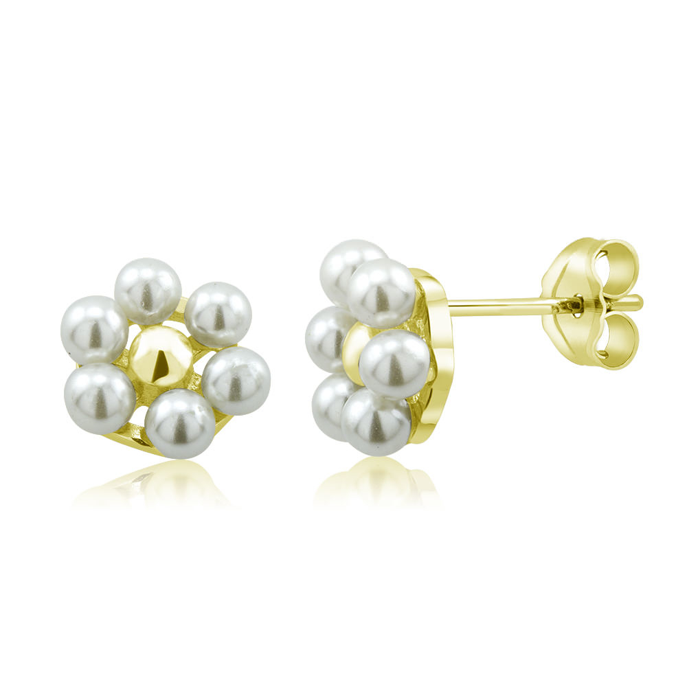 Sterling Silver Flower Freshwater Pearls Stud Earrings - Gold Plated