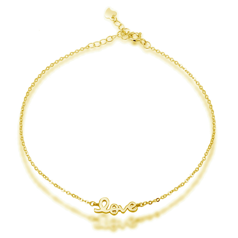 Sterling Silver 'Love' Anklet - Gold Plated