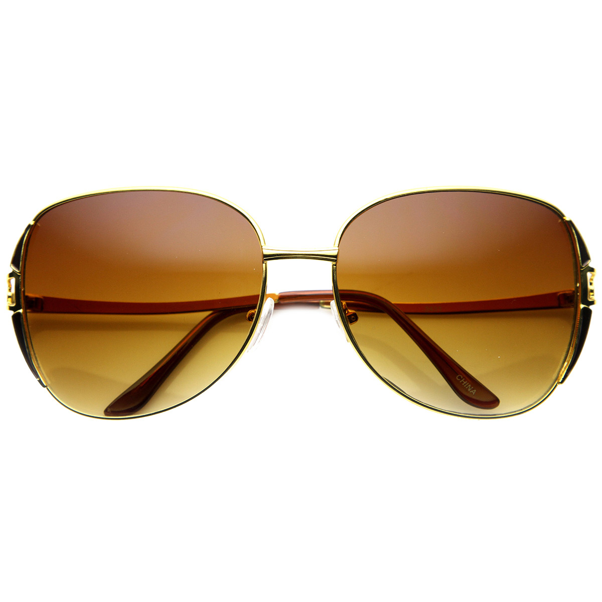 Fashion Metal Oversized Square Designer Sunglasses 9733 - Silver Brown-Pink-Fade