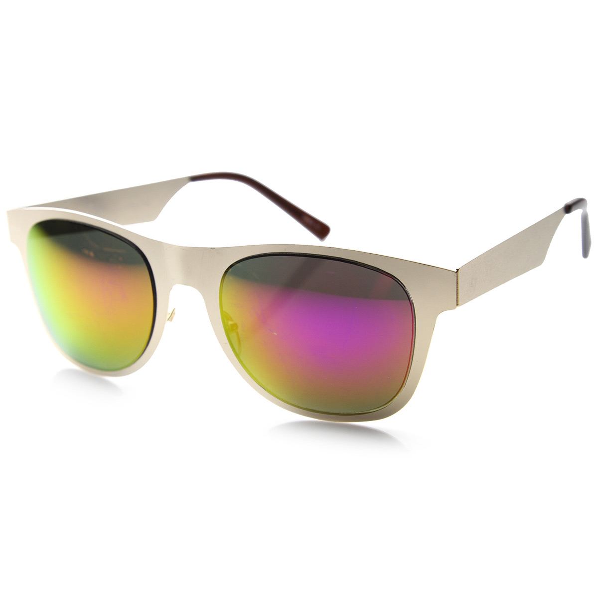 Retro Metal Flat Horned Rim Mirror Lenses Sunglasses 9735 - Black Magenta