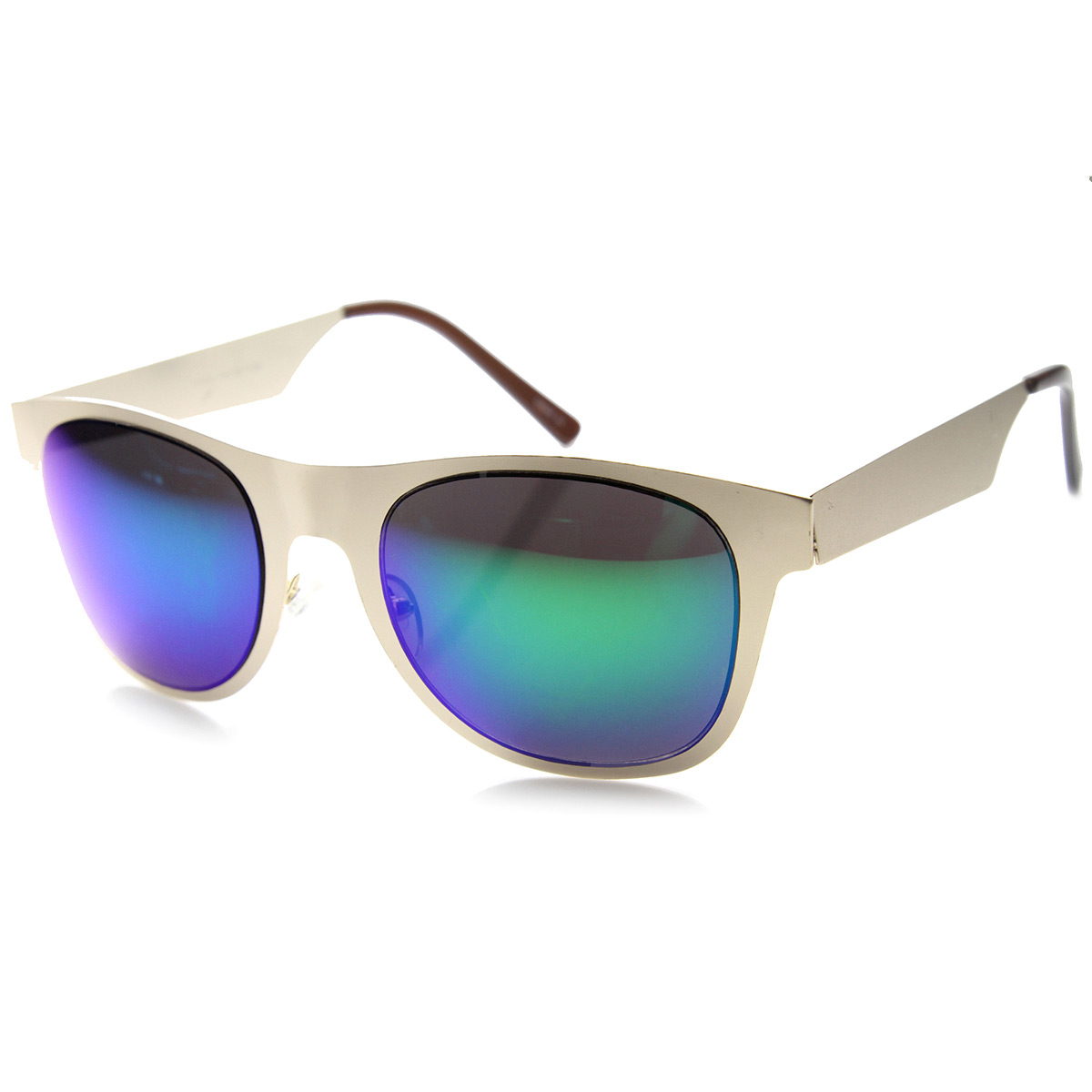 Retro Metal Flat Horned Rim Mirror Lenses Sunglasses 9735 - Black Midnight