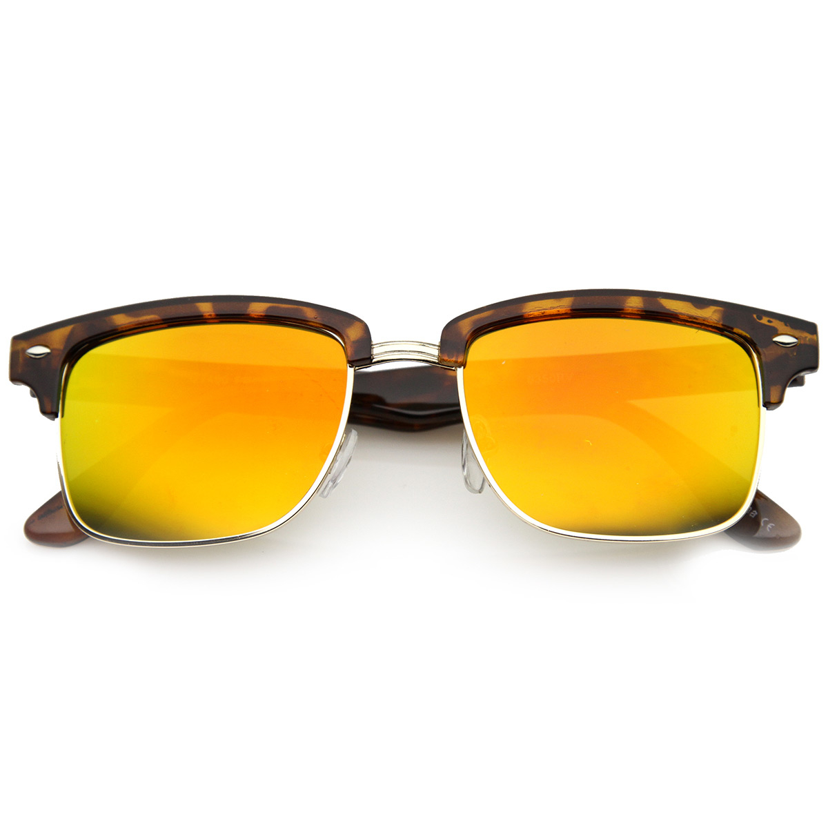 Square Semi Rimless Half Frame W / Flash Color Mirrored Lens Sunglasses 9741 - Tortoise-Gold Fire