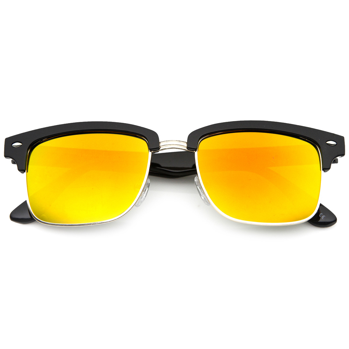 Square Semi Rimless Half Frame W / Flash Color Mirrored Lens Sunglasses 9741 - Black-Silver Fire