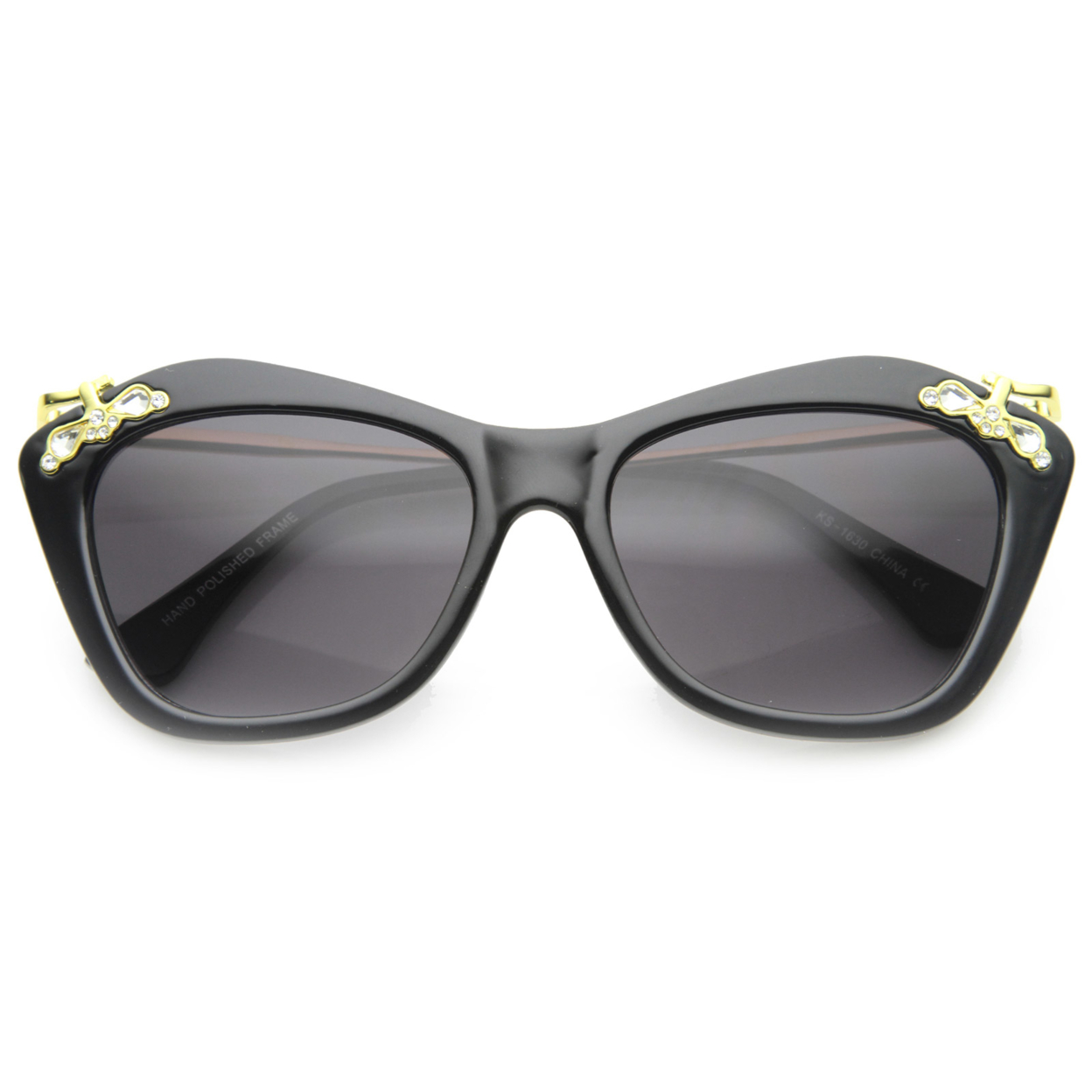 Designer Elegance High Templed Cat Eye Sunglasses W/ Rhinestones 9759 - Brown-Tortoise Amber