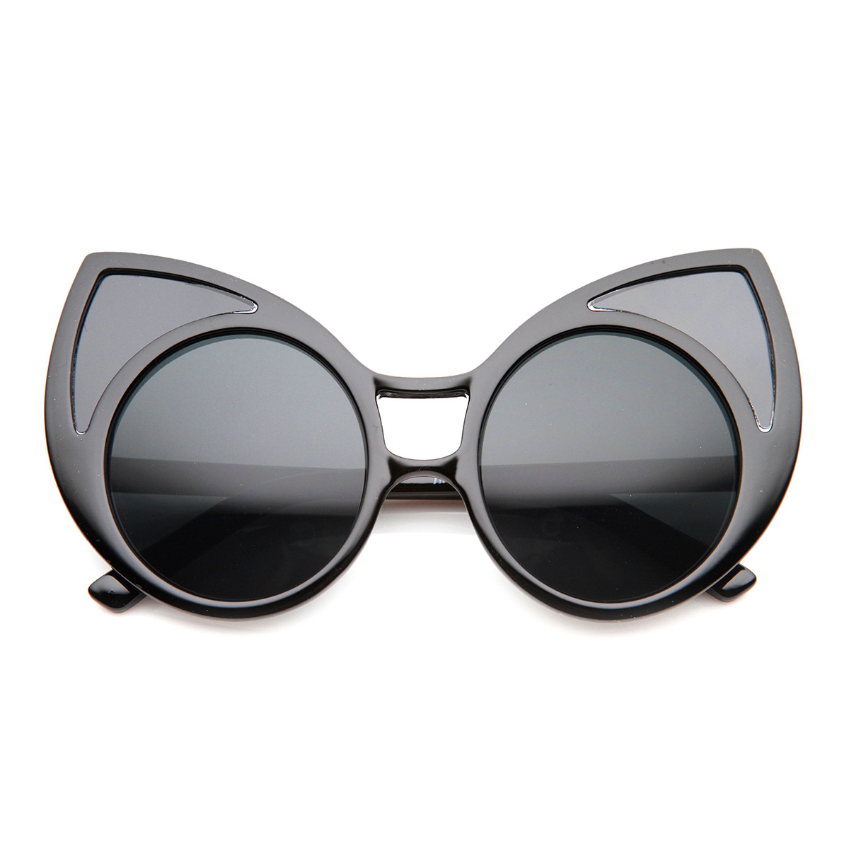 Womens High Fashion Oversized Window Lens Round Cat Eye Sunglasses 9766 - Black / Smoke
