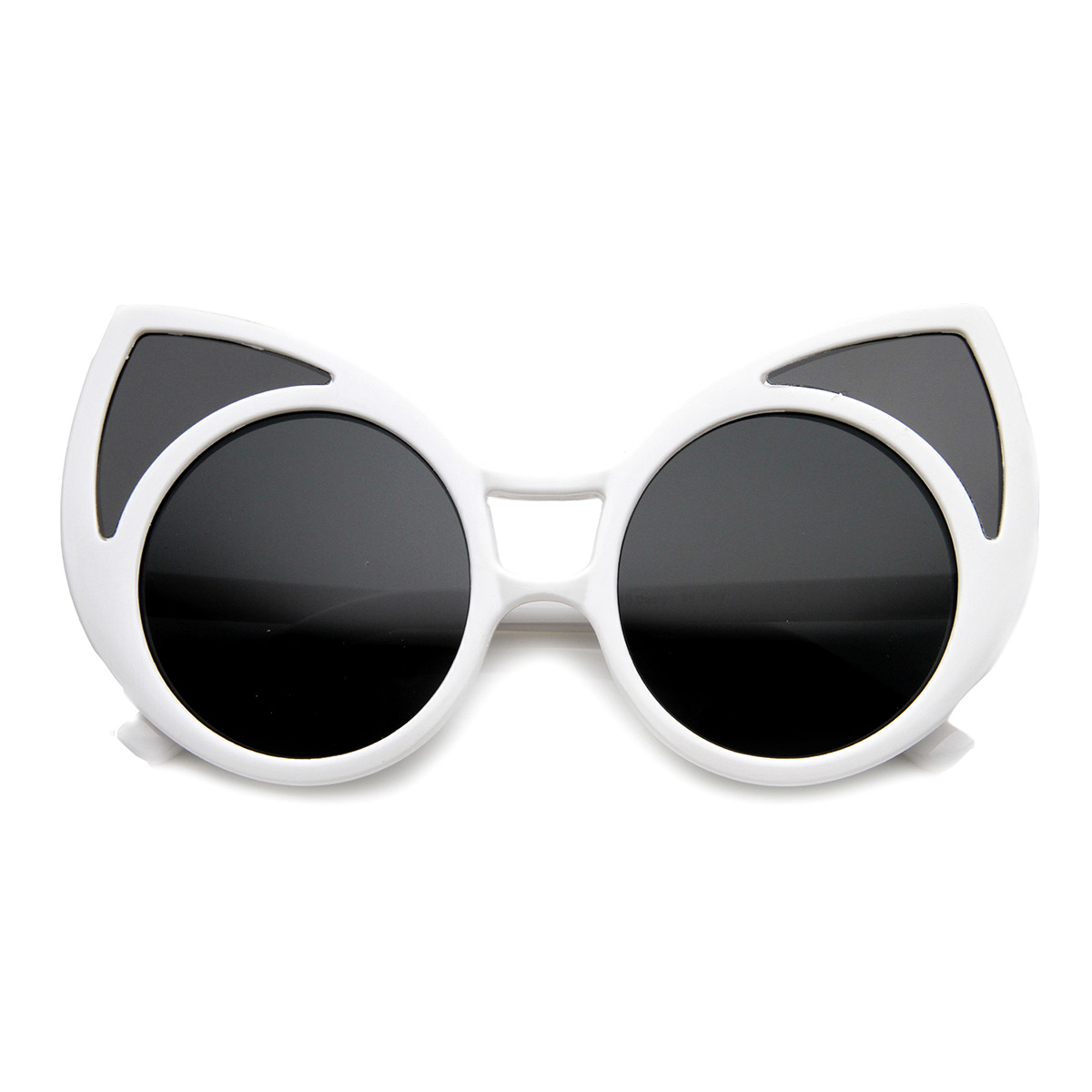 Womens High Fashion Oversized Window Lens Round Cat Eye Sunglasses 9766 - White / Smoke