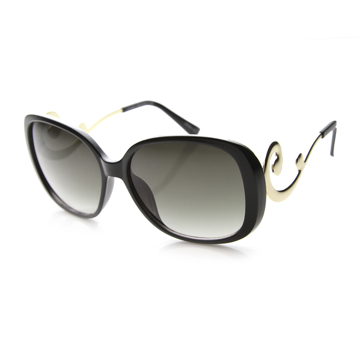 Womens High Fashion Metal Temple Baroque Square Sunglasses 9774 - Tortoise-Gold / Amber