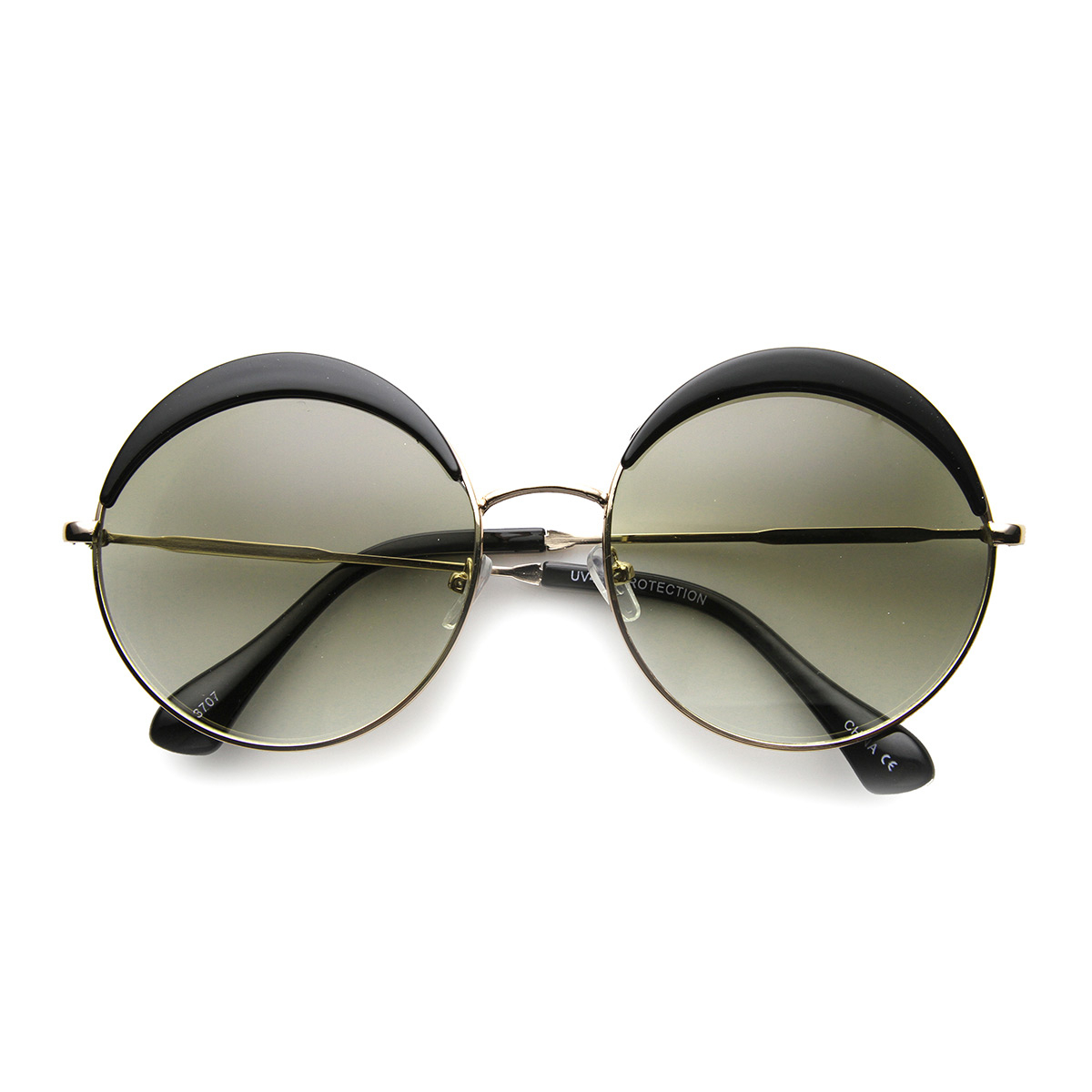 Womens Oversized Full Metal Frame Eyelid Half Brow Super Round Sunglasses 9789 - Tortoise-Gold / Amber