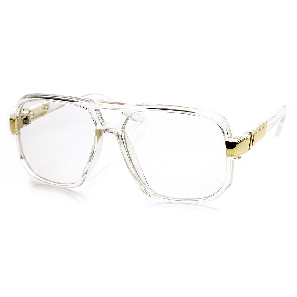 Classic Square Frame Plastic Clear Lens Aviator Glasses - 8975 - Black Gold