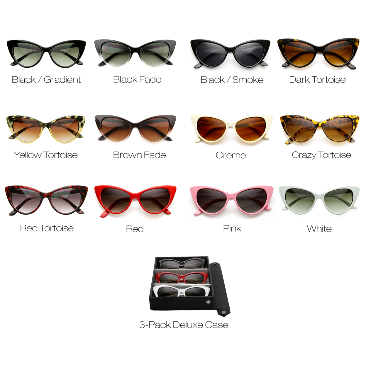 Super Cateyes Vintage Inspired Fashion Mod Chic High Pointed Cat-Eye Sunglasses - 8371 - Black-Fade