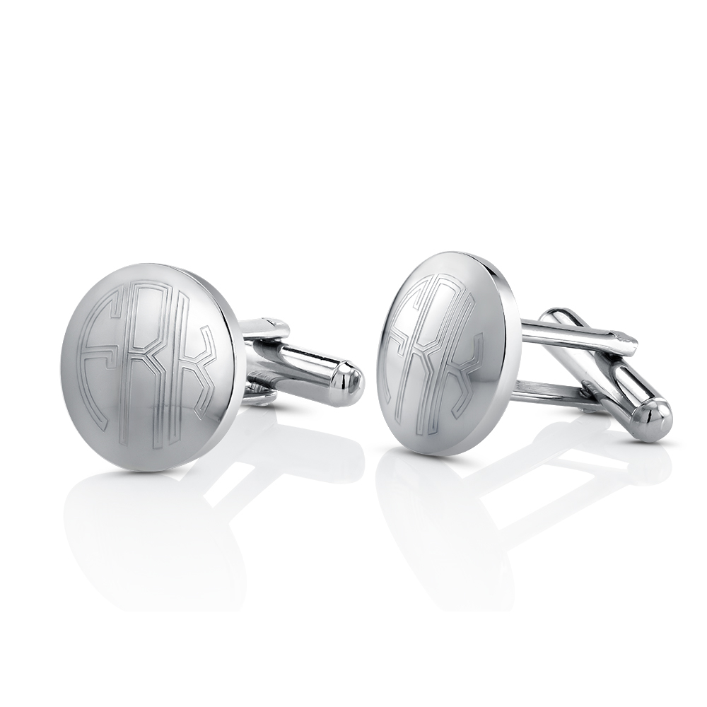 White Gold Free Engraving Giftboxed Cufflinks - Round