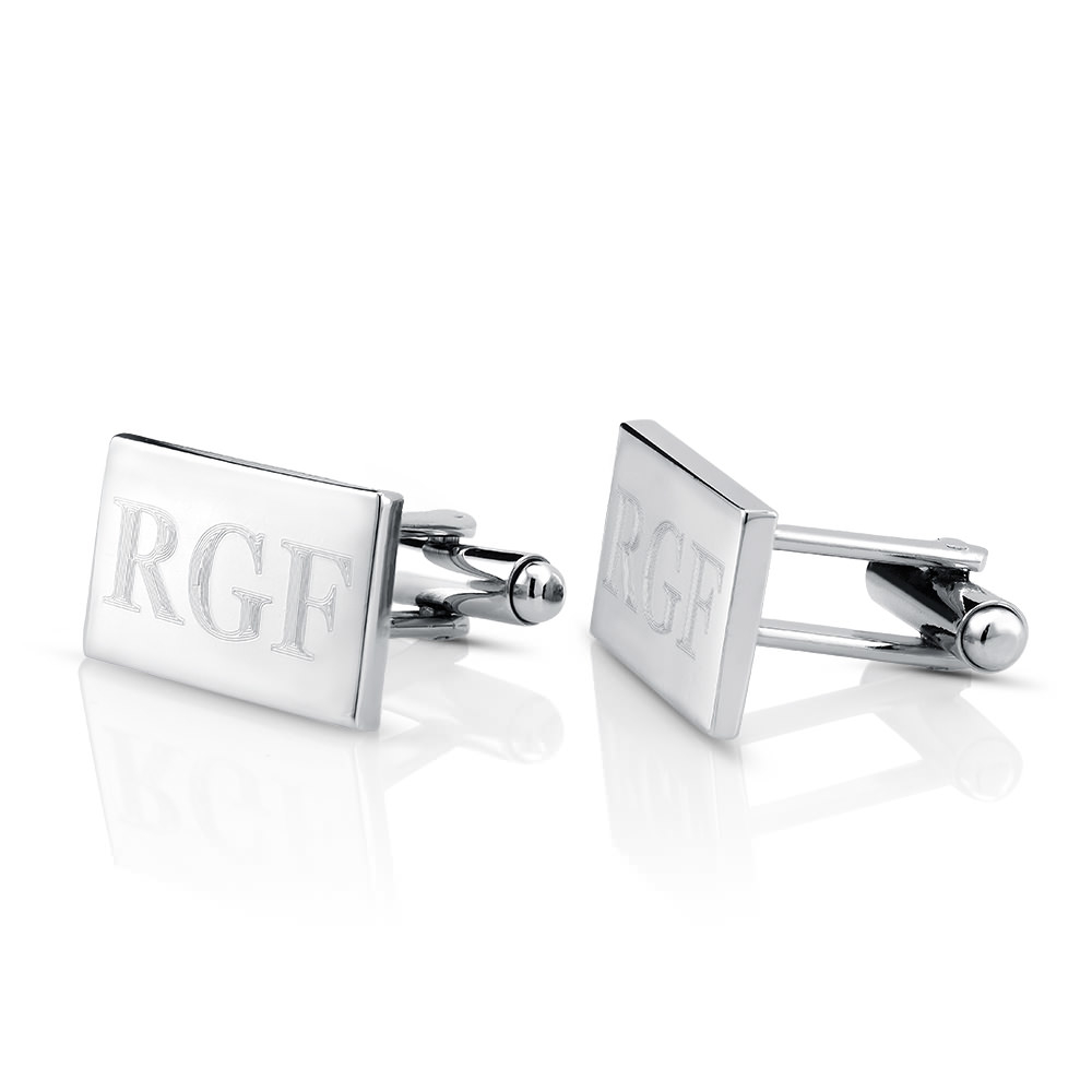 White Gold Free Engraving Giftboxed Cufflinks - Rectangle