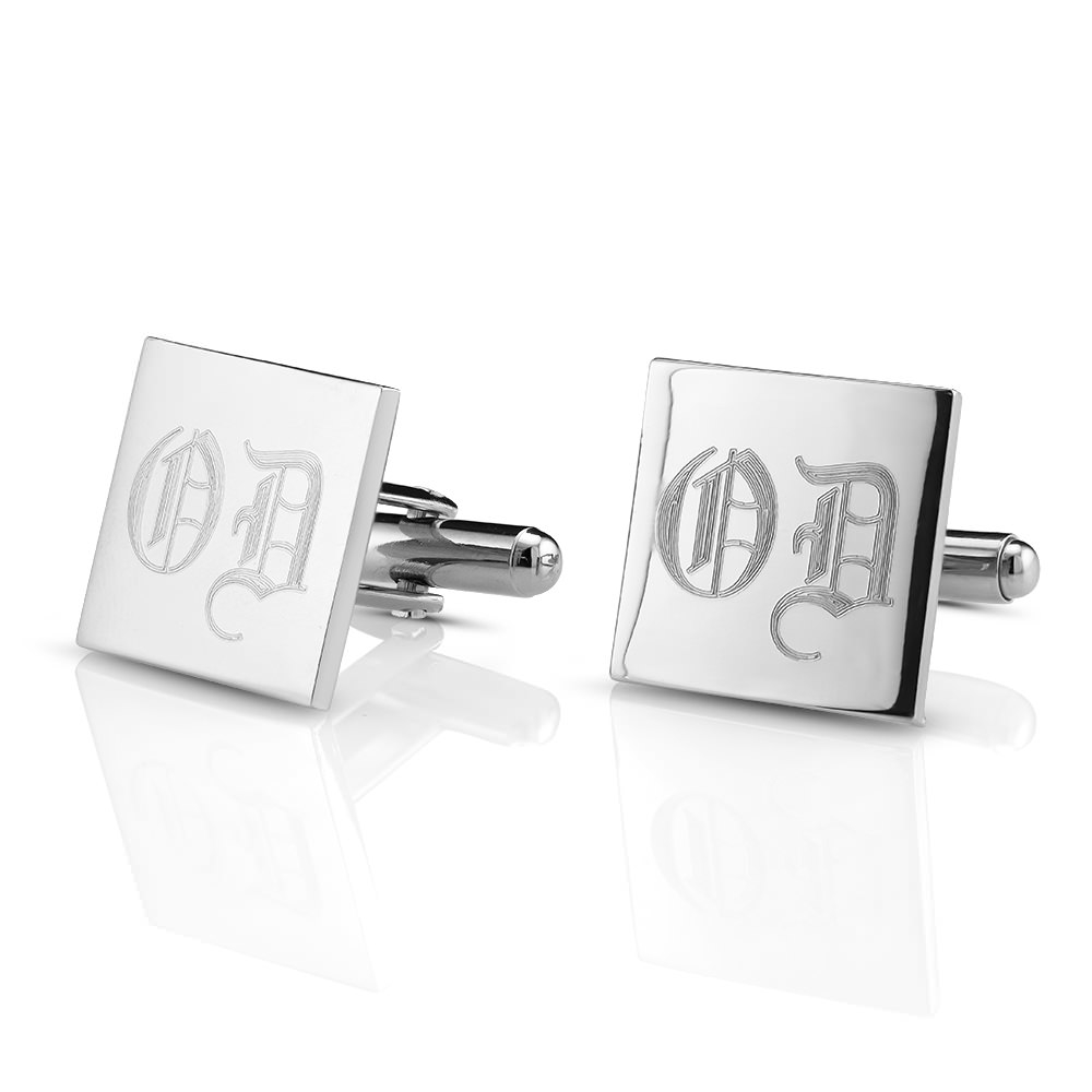 White Gold Free Engraving Giftboxed Cufflinks - Square