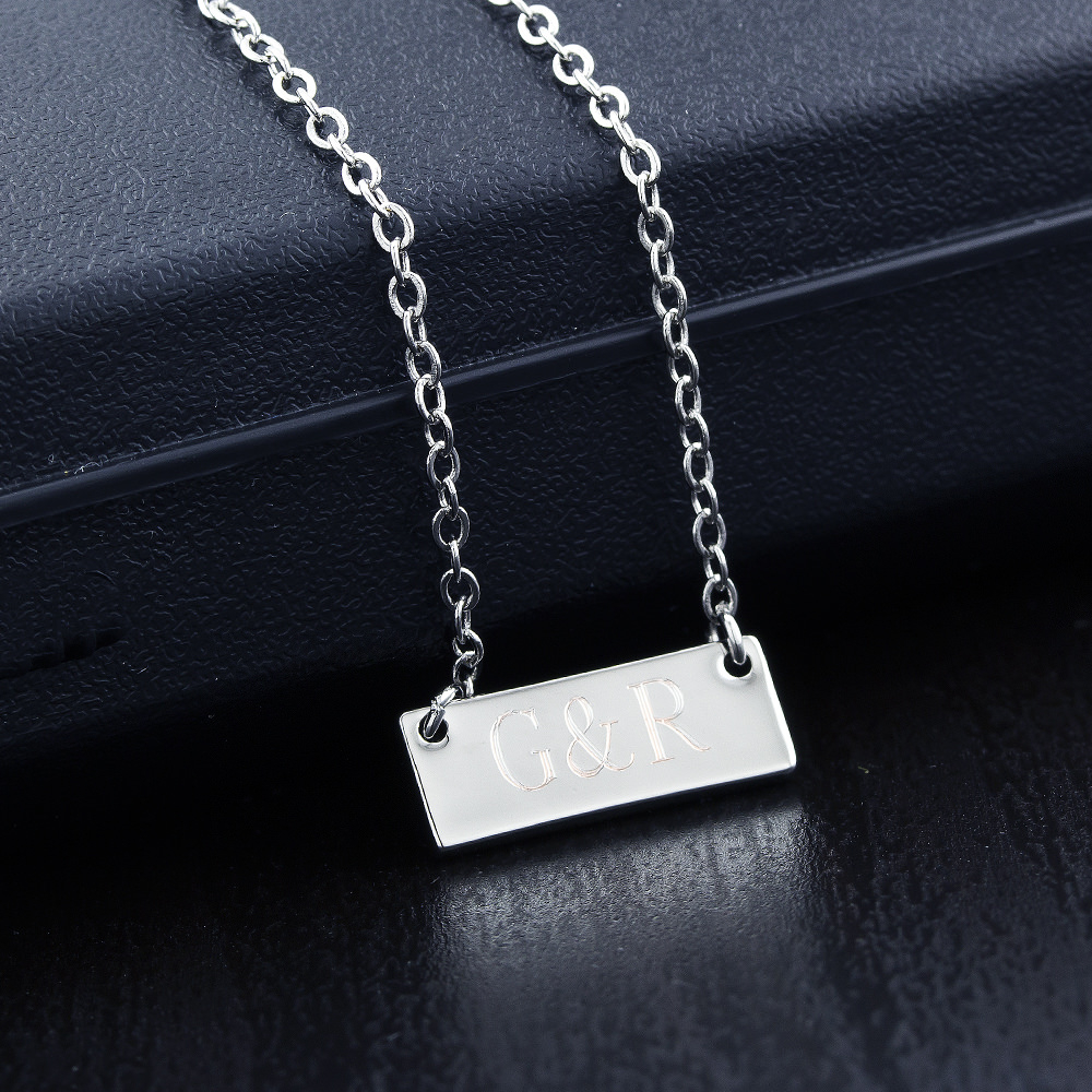 18-Kt Gold Plated FREE ENgraving Bar Necklace - White